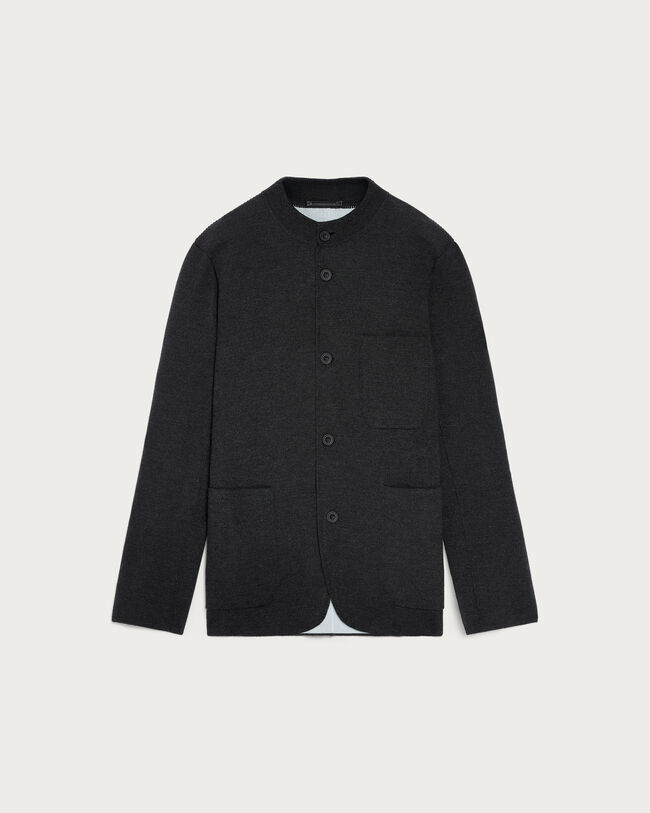 Bicolor Knitted Foresti&egrave;re with Leather Details, Dark Grey Melange & Duck Egg, hi-res