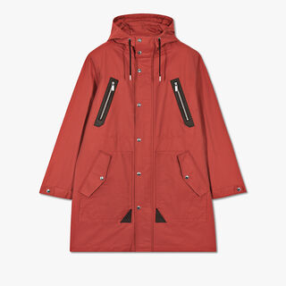 饰有皮革细节的棉质斜纹布派克大衣, RED TAUPE, hi-res