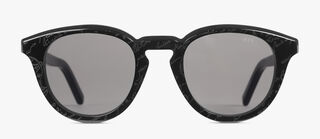 Halo Round Shape Acetate Sunglasses, BLACK + SOLID SMOKE, hi-res