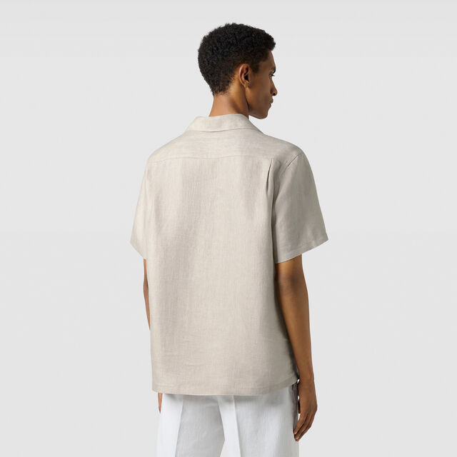 Linen Scritto Short Sleeved Vareuse, SHADES OF BEIGE , hi-res 4