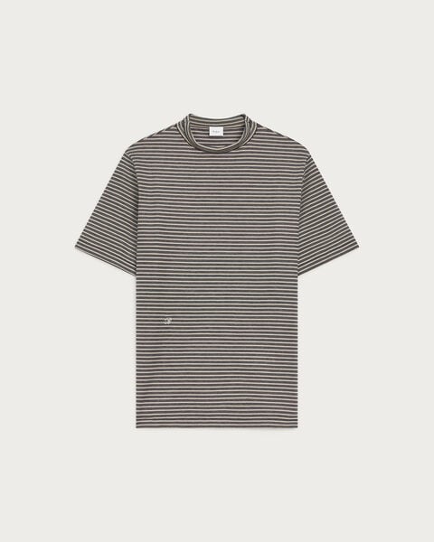 ストライプ モックネック Tシャツ, Stripes Black & Taupe, hi-res