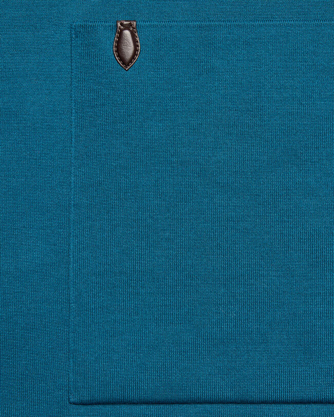 Double Face Knitted Jacket with Leather Detail, Nile Blue, hi-res