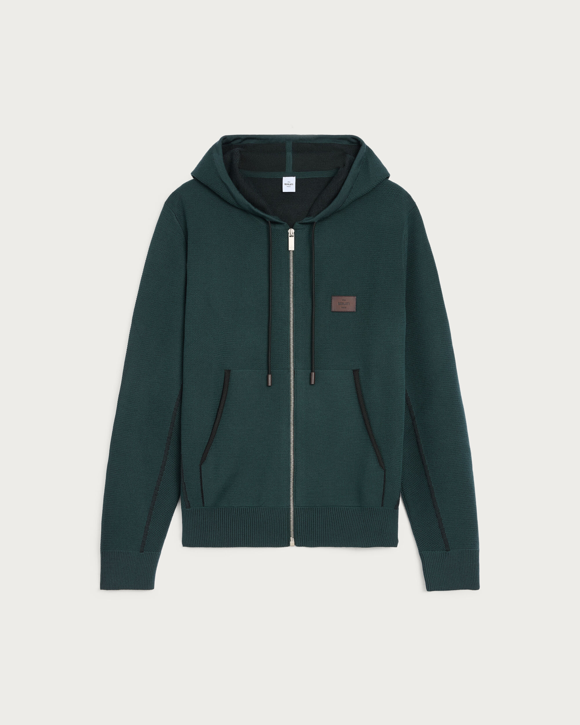 Shadow Zipped Hoodie with Leather Details, Fir Green, hi-res