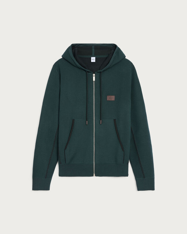 Shadow Zipped Hoodie with Leather Details, Fir Green, hi-res