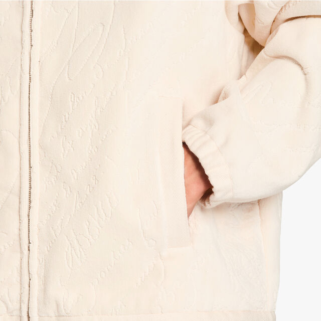 Sponge Fleece Scritto Zip Up Hoodie, ECRU, hi-res 6