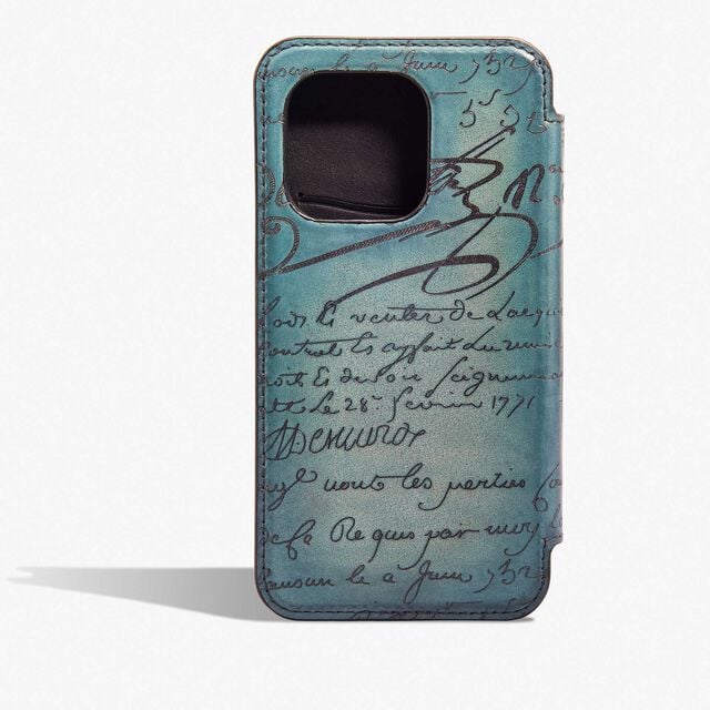 Scritto Leather iPhone 15 Pro Folio, STONE DENIM, hi-res 2