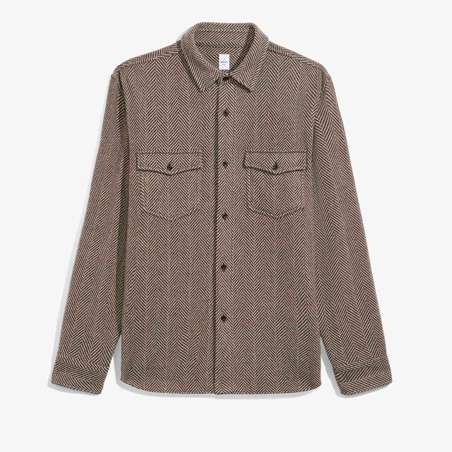 Herringbone cashmere Overshirt, COFFEE BEAN, hi-res 1
