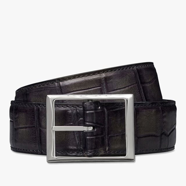 Classic Alligator Leather 35MM Reversible Belt, CACAO INTENSO+NERO GRIGIO, hi-res 1