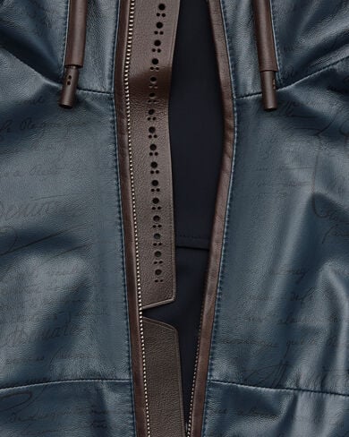 ウルトラライト フライ スクリットパターン レザー フード ブルゾン, Mineral Blue, hi-res