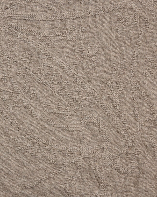 Pull &agrave; Col Rond avec motif Crest et Cuir Tress&eacute;, Warm Beige, hi-res