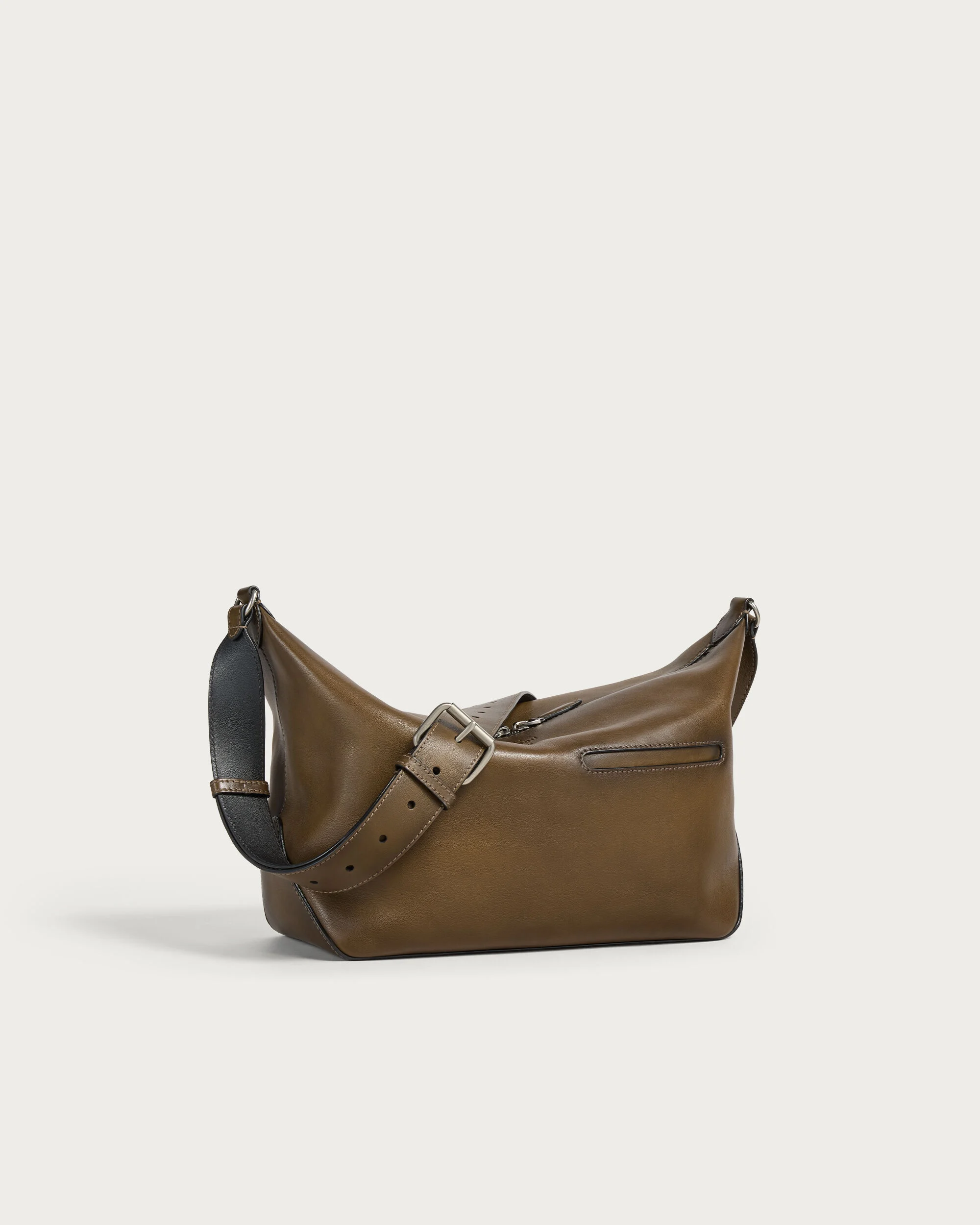 Toujours Soft Zipped Hobo Messenger, Dark Kaki, hi-res