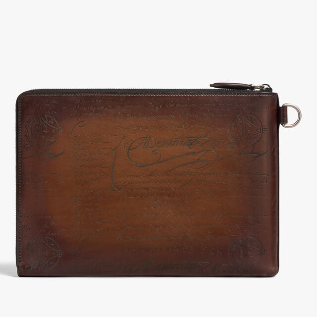Nino GM Scritto Leather Clutch, CACAO INTENSO, hi-res 3