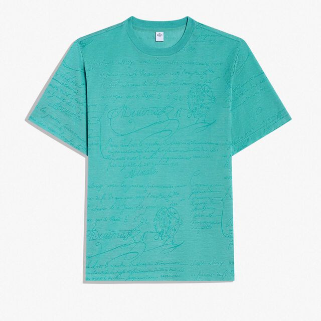 T-Shirt En Jacquard Scritto, AQUA GREEN, hi-res 1