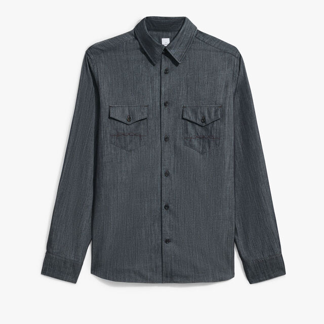 Cotton & Silk Denim Shirt, INDIGO, hi-res 1