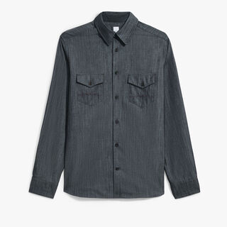 Cotton & Silk Denim Shirt, INDIGO, hi-res
