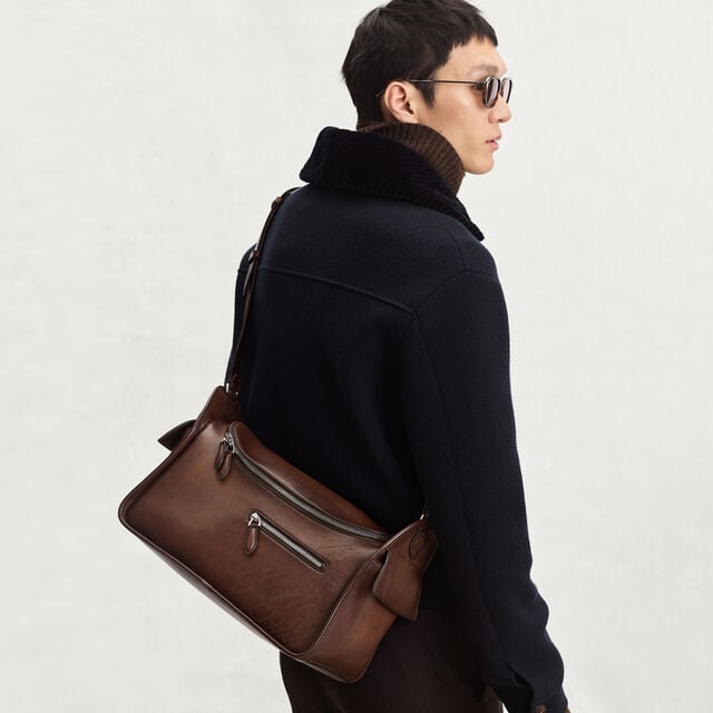Sac Bandoulière Périple Barrel Bag En Cuir Scritto, SOFT BROWN, hi-res 2