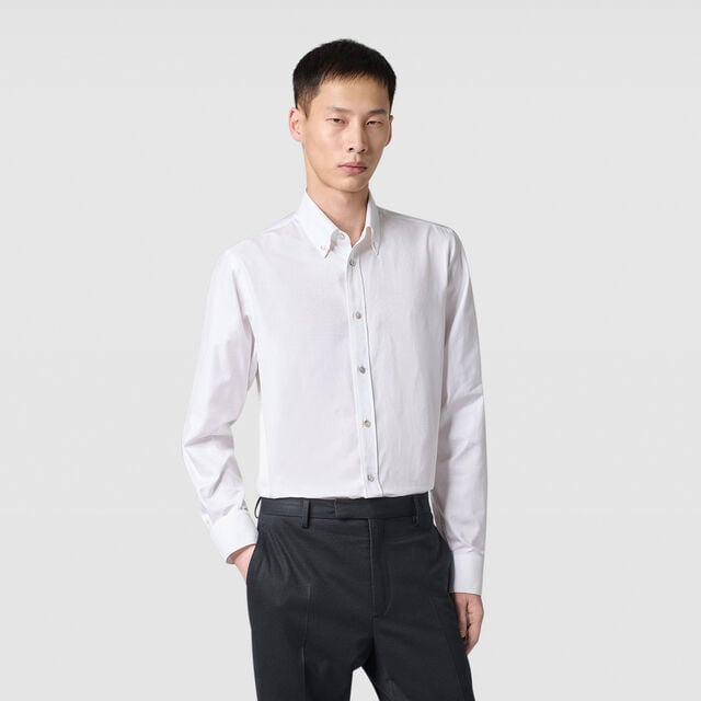 Cotton Scritto Alessandro Buttondown Shirt, BLANC OPTIQUE, hi-res 1