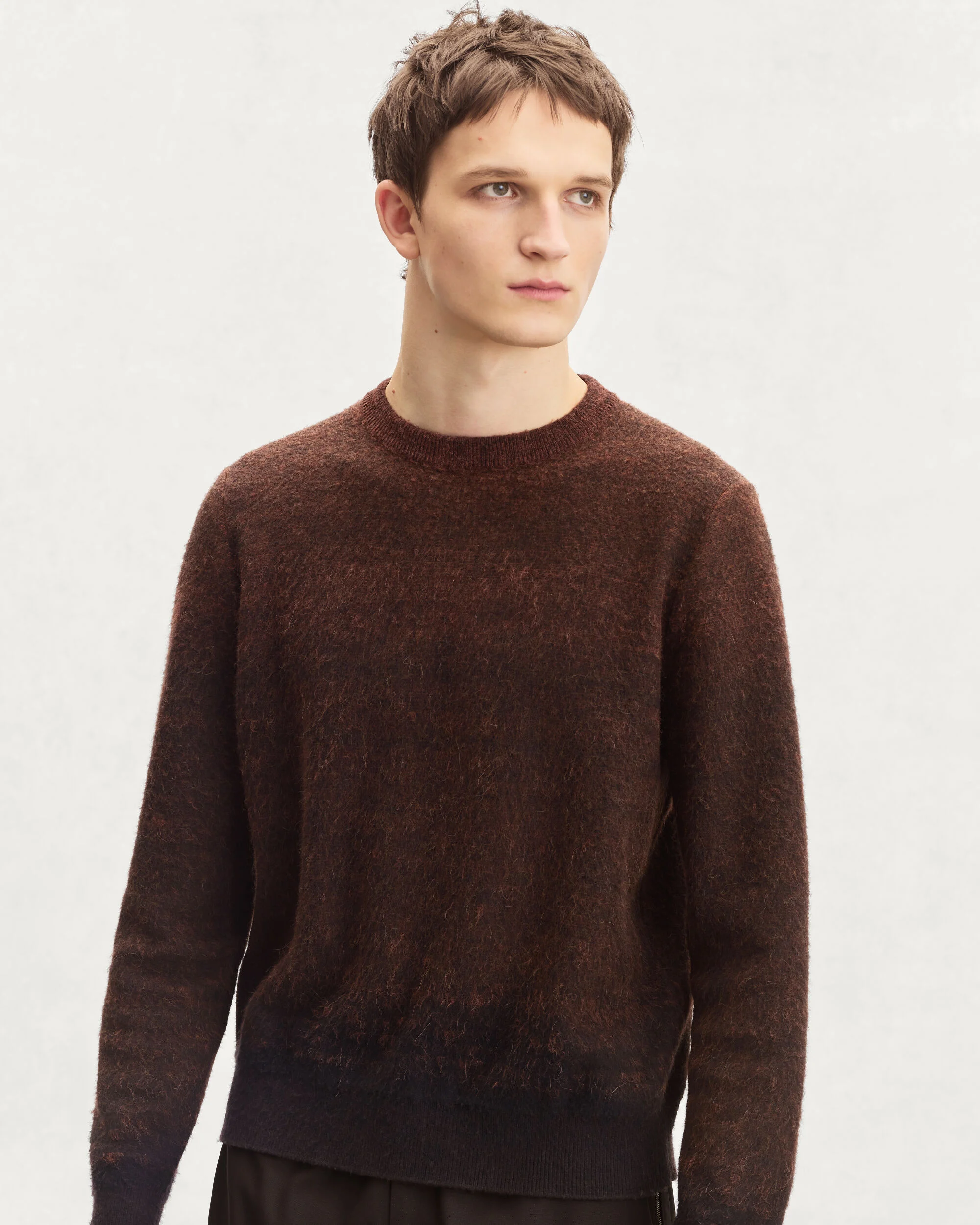 Brushed Patina Crewneck with Leather Detail, Rust Patina, hi-res