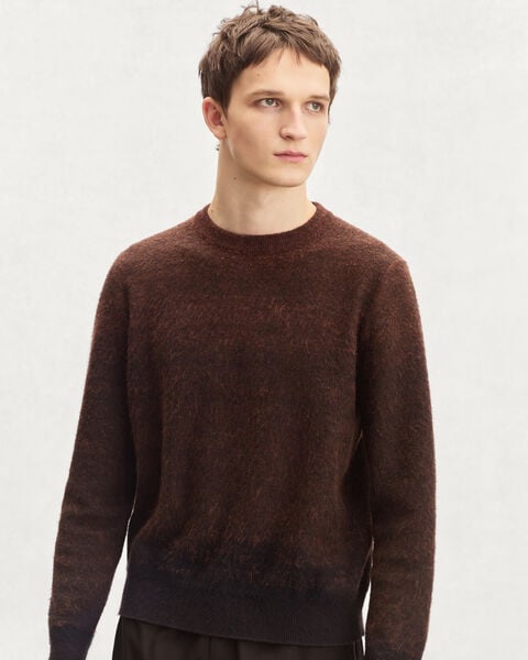 Brushed Patina Crewneck with Leather Detail, Rust Patina, hi-res