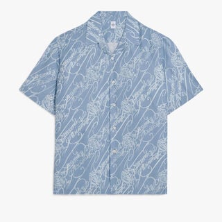 Marbeuf Scritto Short Sleeved Shirt, CORNFLOWER BLUE SCRITTO, hi-res