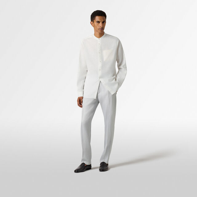 Linen Officer Collar Shirt, WHITE, hi-res 4