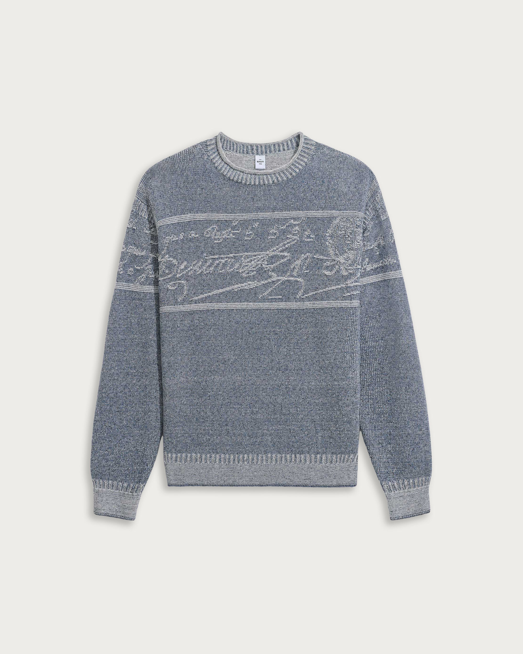 Jumper With Textured  Jacquard Scritto, Halftone Blue, hi-res