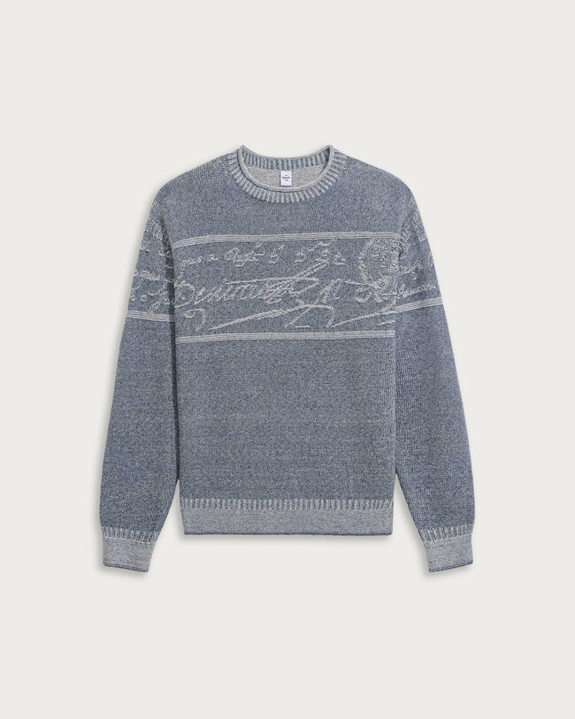 Jumper With Textured  Jacquard Scritto, Halftone Blue, hi-res