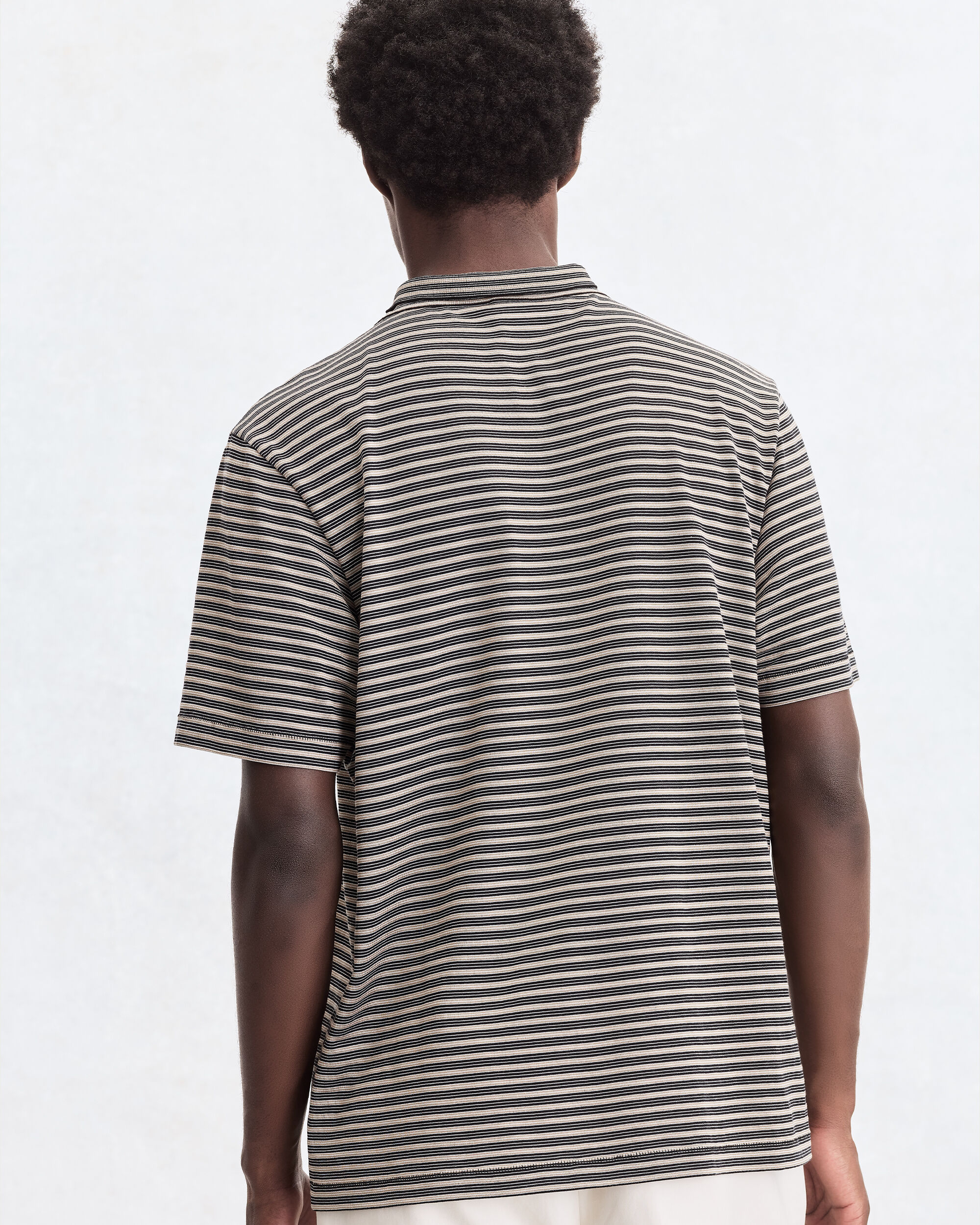Mock-Neck T-Shirt with Stripes, Stripes Black & Taupe, hi-res