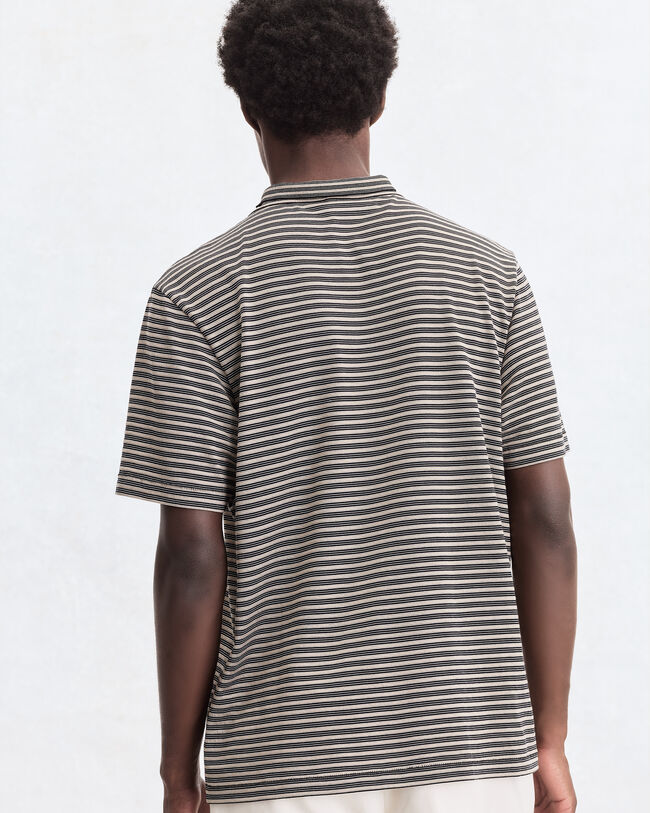 Mock-Neck T-Shirt with Stripes, Stripes Black & Taupe, hi-res