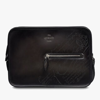 Journalier Scritto Leather Messenger, NERO GRIGIO, hi-res