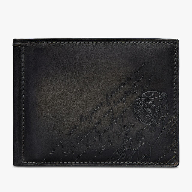 Figure Scritto Leather Compact Wallet, NERO GRIGIO, hi-res 1