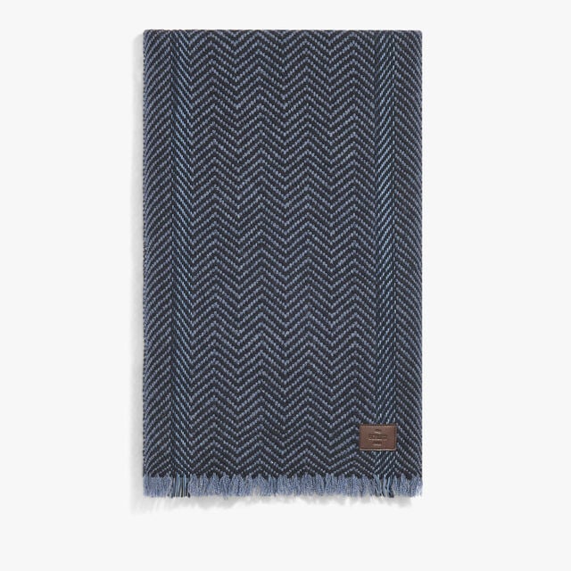 Cashmere Scarf with Braided Leather, BLUE CHARCOAL, hi-res 2