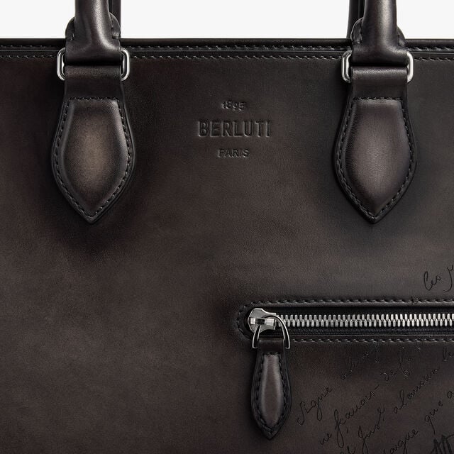 Un Jour Scritto Leather Briefcase, NERO GRIGIO, hi-res 9