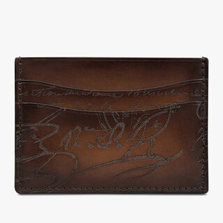 Bambou Scritto Leather Card Holder, CACAO INTENSO, hi-res