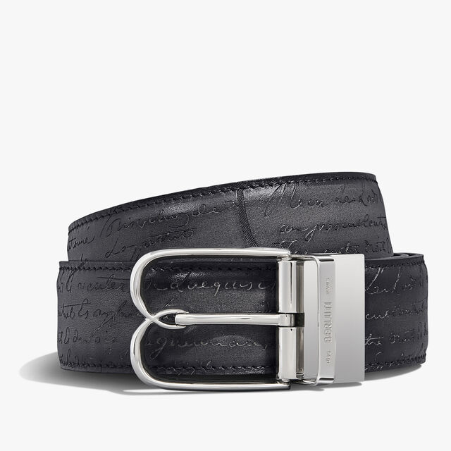 B Volute Scritto Leather 35 mm Reversible Belt, NERO GRIGIO + NERO CAVIAR, hi-res 3