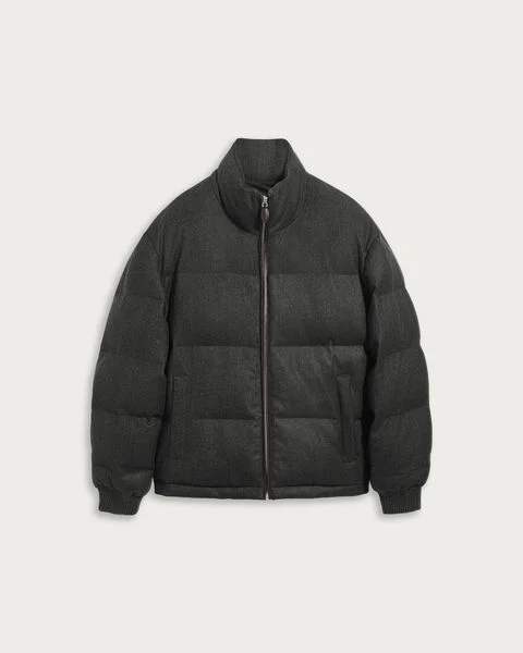 Herringbone Puffer Jacket, Midnight Grey, hi-res