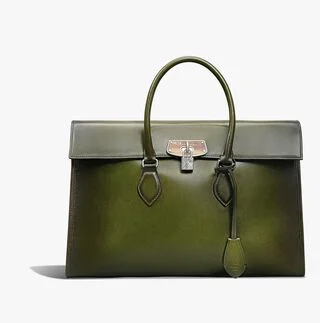 E'mio Horn and Leather Briefcase, NERO CAVIAR, hi-res