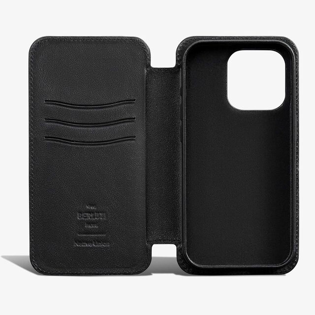 Étui iPhone 16 Pro Folio En Cuir Scritto, INDIGO DENIM, hi-res 3