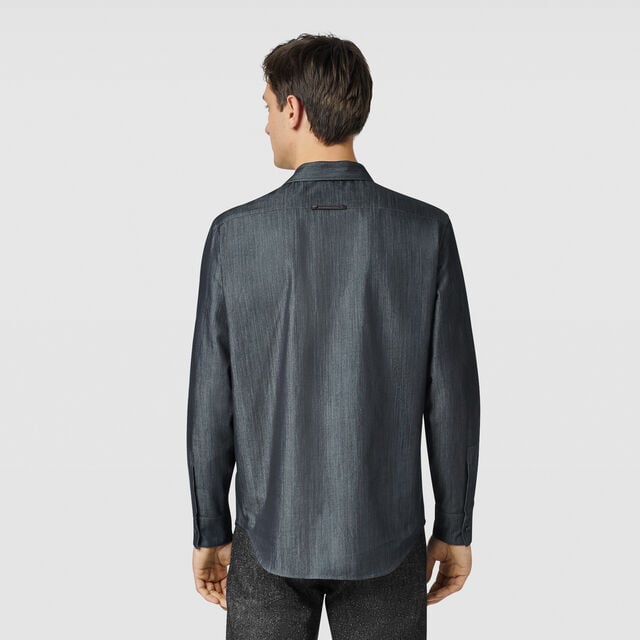 Cotton & Silk Denim Shirt, INDIGO, hi-res 4