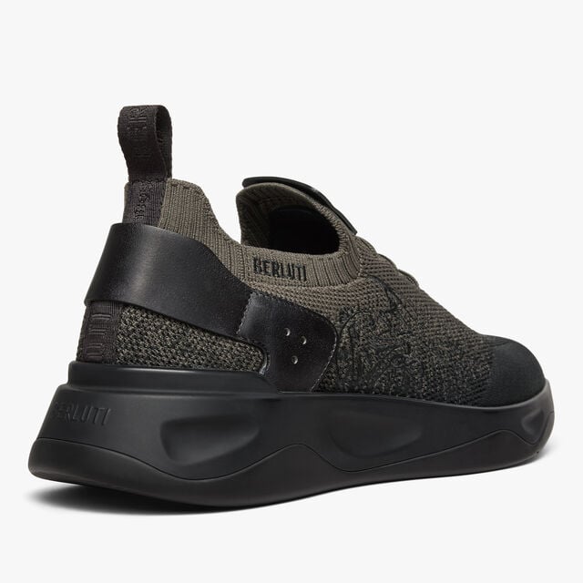 Shadow Scritto Knit And Lagoon Calf Sneaker, GRADIANT DARK BLACK + GREEN, hi-res 5