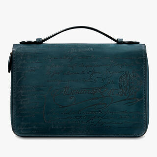 Itauba Wide Scritto Leather Long Zipped Wallet, STEEL BLUE, hi-res