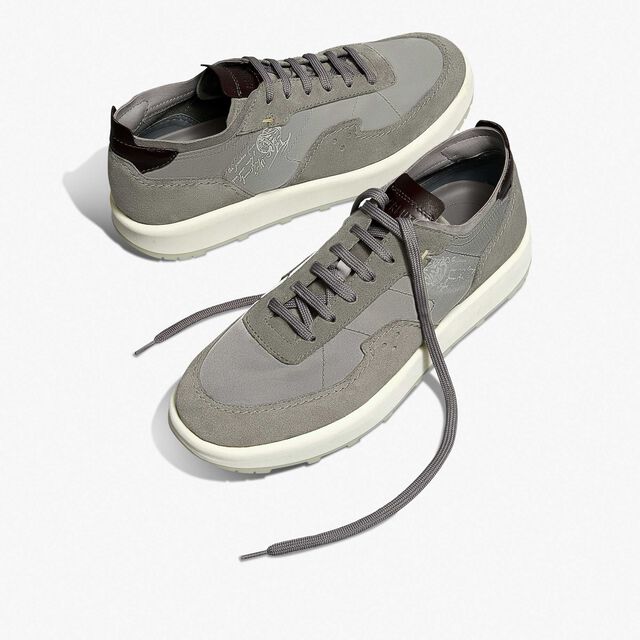 Light Track Suede Calf Leather and Nylon Sneaker, GREY, hi-res 7