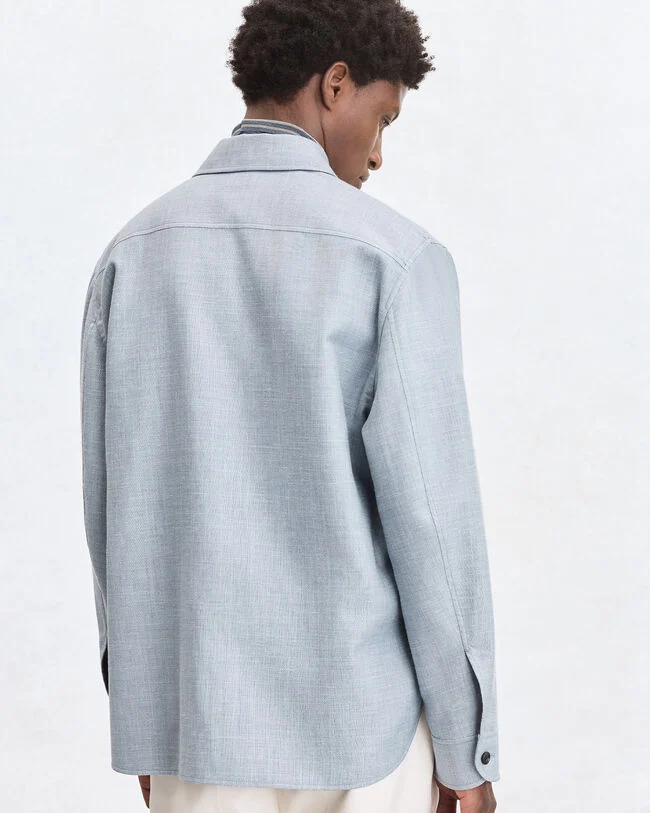 Un Jour Overshirt with Leather Zip-Pullers, Cloudy Blue & Steel Blue, hi-res