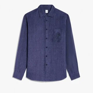 Chemise En Lin Avec Poche Scritto, INDIGO, hi-res