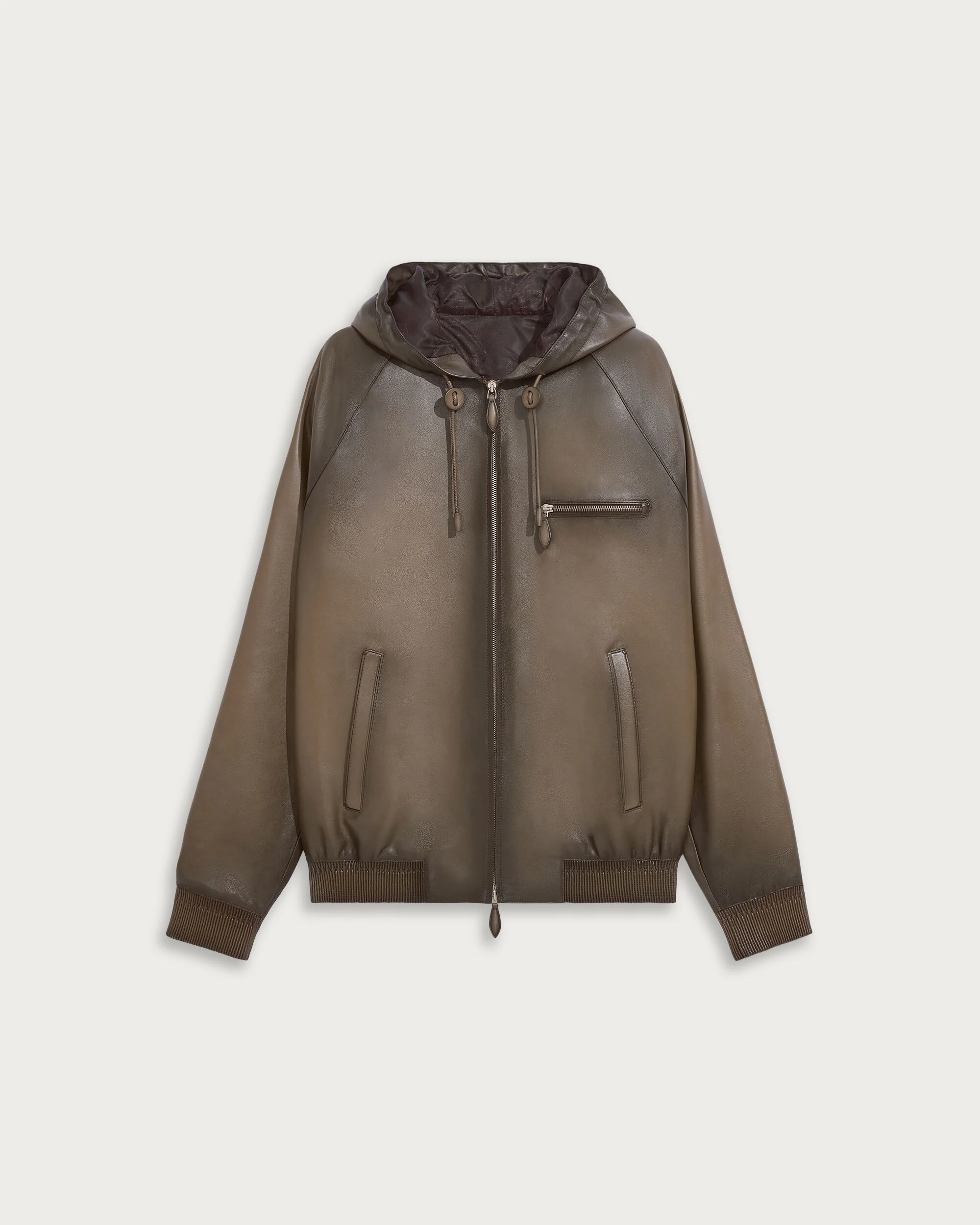 Leather Patina Un Jour Hooded Blouson, Dark Sepia, hi-res