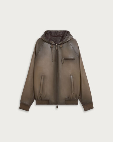 レザーパティーヌ アンジュール フード ブルゾン, Dark Sepia, hi-res