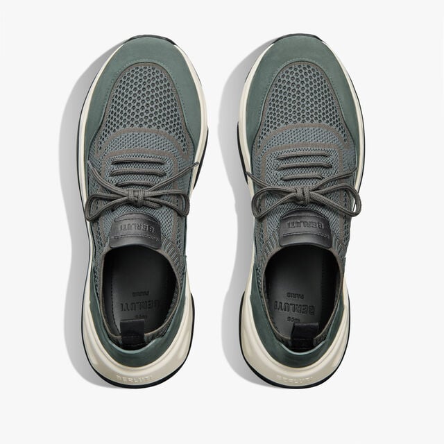 Shadow Scritto Knit And Nubuck Leather Sneaker, STORM GREEN, hi-res 4