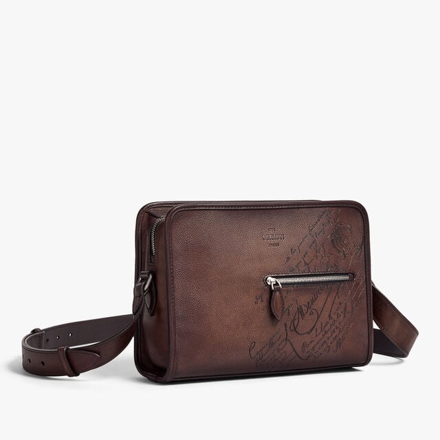 Journalier Scritto图纹皮革邮差包, SOFT BROWN, hi-res 5