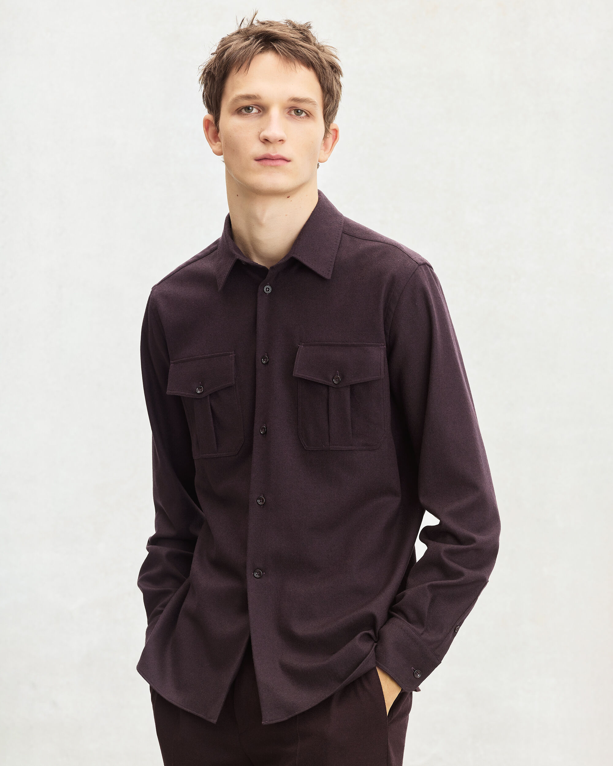 Military Shirt with Leather Detail, Nero Bordo, hi-res