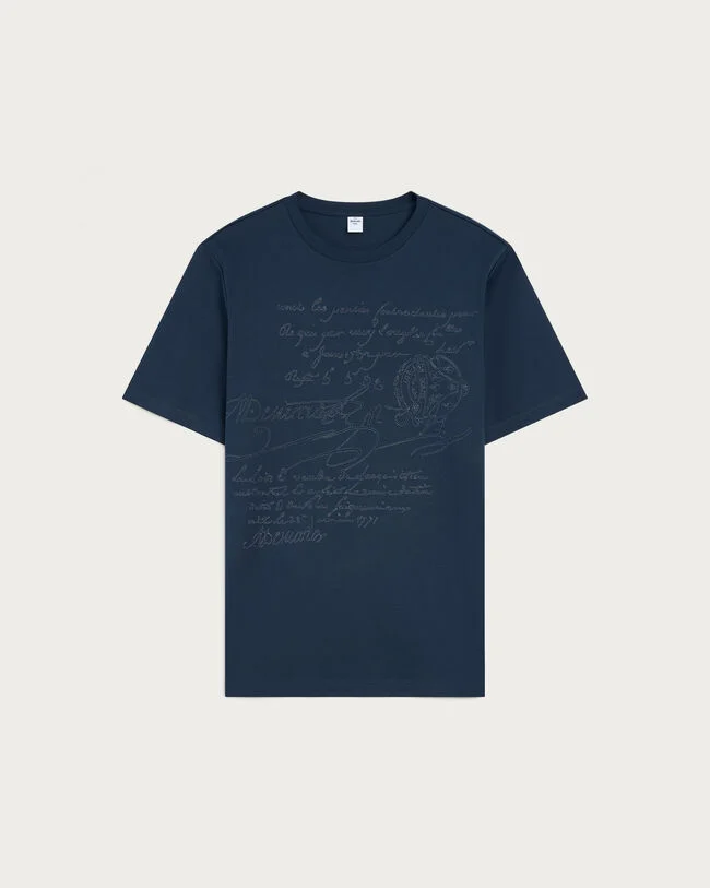 Scritto Embroidery T-shirt, Noir, hi-res